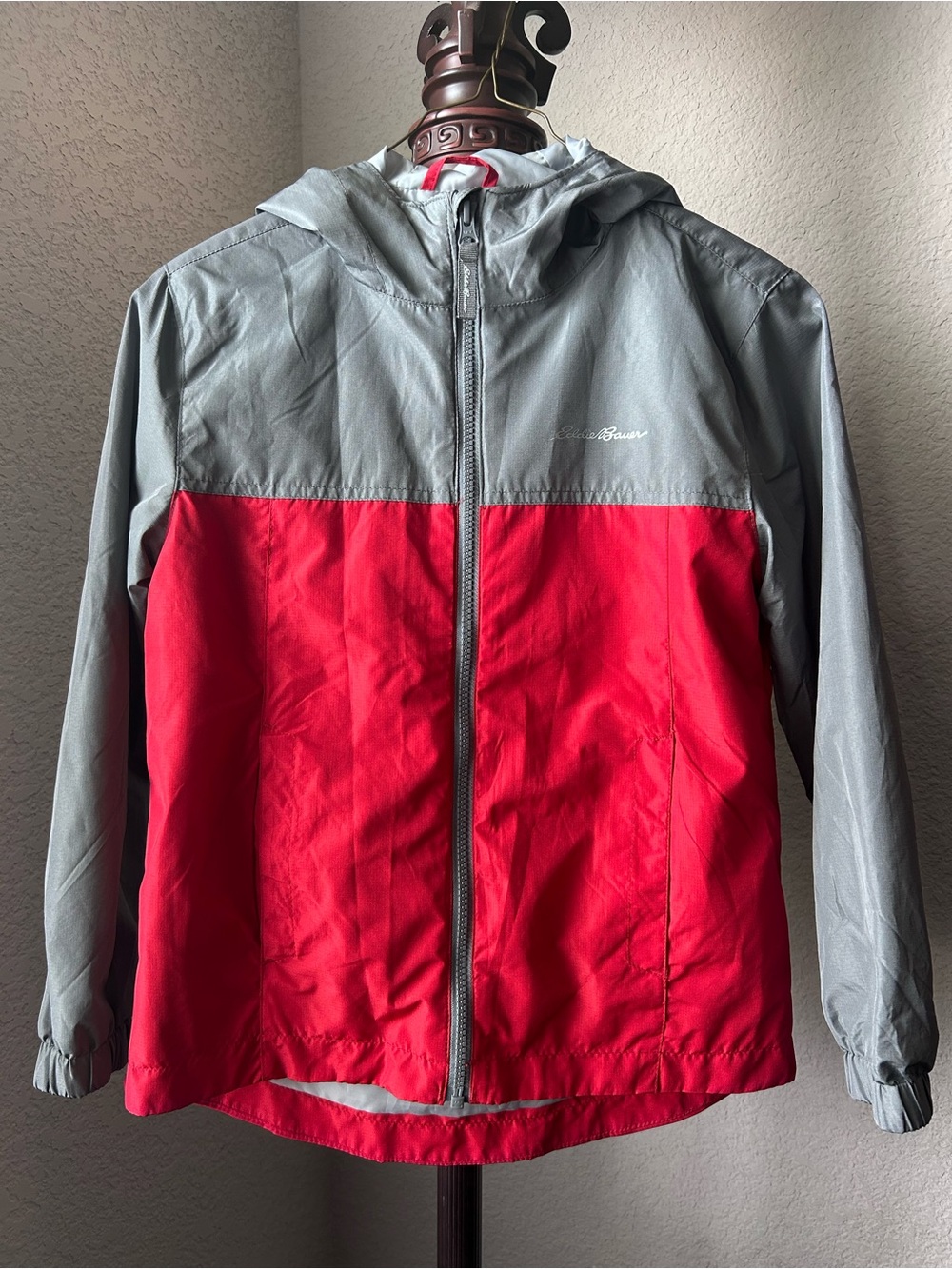 Eddie Bauer Kids' Two-Tone Gray and Red Rain Jacket